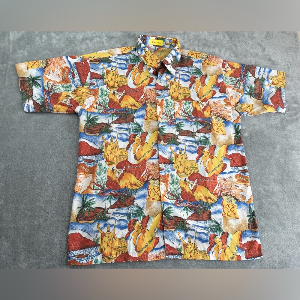 Resort Wear Hawaiian Shirt Men’s L Hawaii Aloha Vacation Button Up Multicolored